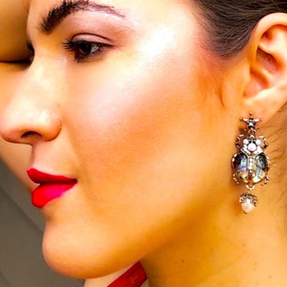 Gypsy Boho Jeweled Scarab Star & Skull Dangle Earrings - Picture 2 of 4